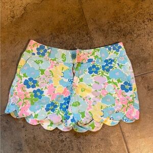 Lilly Pulitzer Floral Scalloped Shorts - Blue, Pink, Green